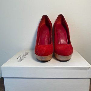 YSL Maryna 105 Pump Red Suede Wedges